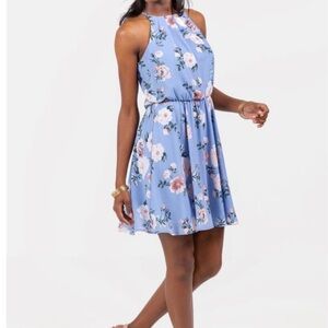 Blue Rain Floral Blue Sleeveless Dress
